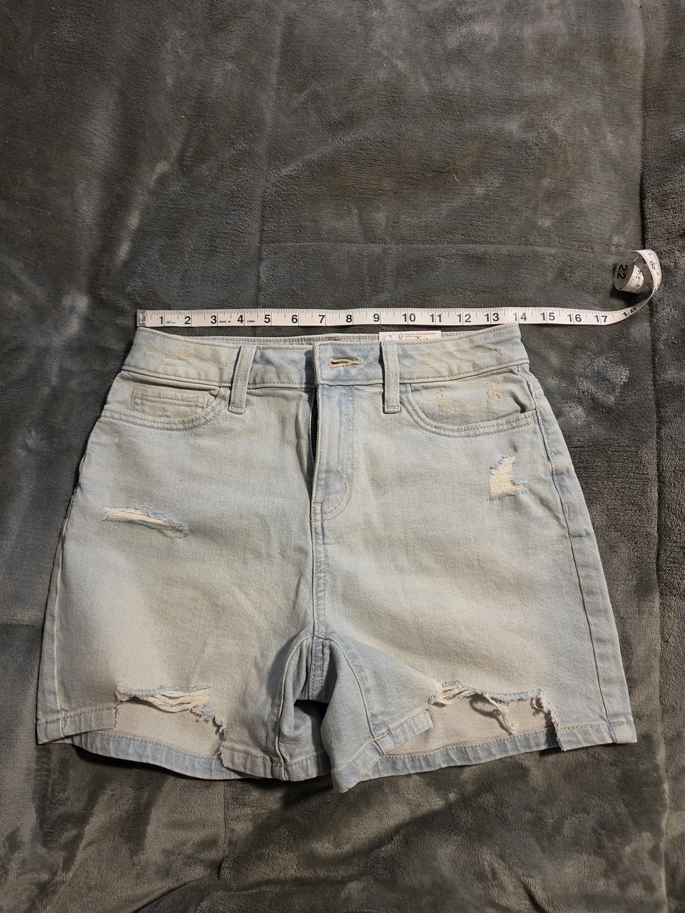 SO Light Wash High Waist Distressed Denim Shorts